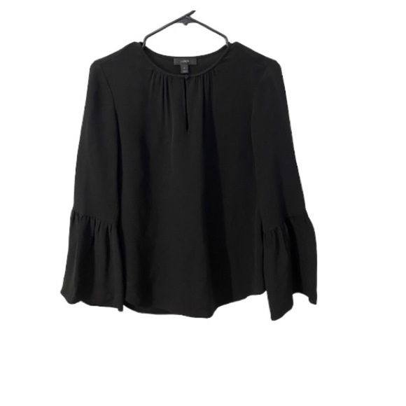 J. Crew 100% Silk Bell Sleeve Black Blouse Size 0 - Picture 1 of 4